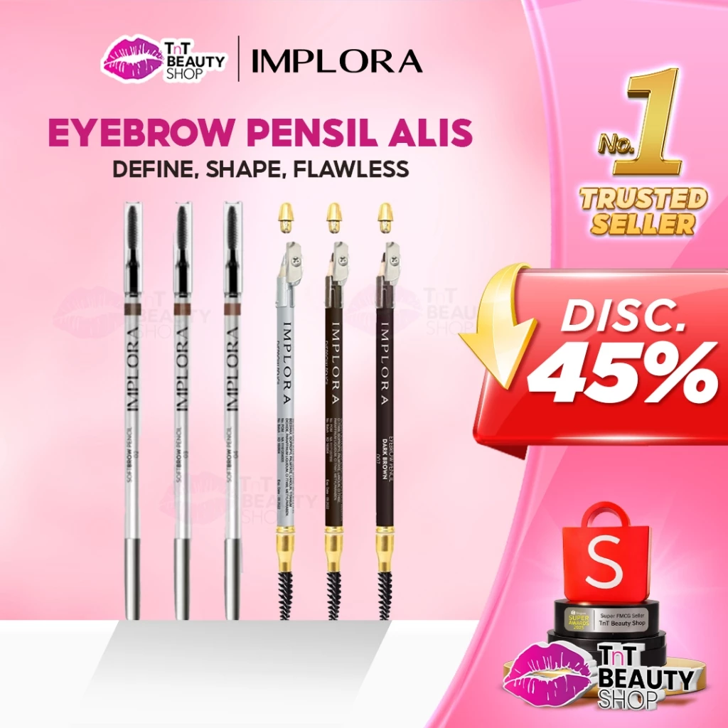 IMPLORA Eye Brow Pencil 2 IN 1 tahan lama ( PENSIL + SERUTAN + SIKAT ) ORIGINAL BPOM | TnT Beauty Shop