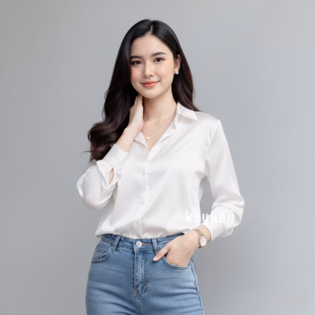 VELOVE | Kemeja Wanita Satin Velvet Premium | Atasan Kemeja Elegan Casual Adem Kekinian