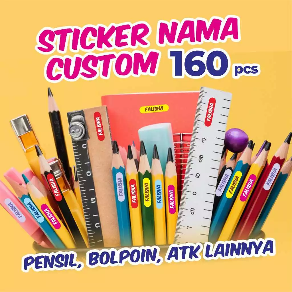 Stiker Label Nama Custom 168pcs untuk Pensil, Bolpoin, Alat Tulis dan ATK lainnya