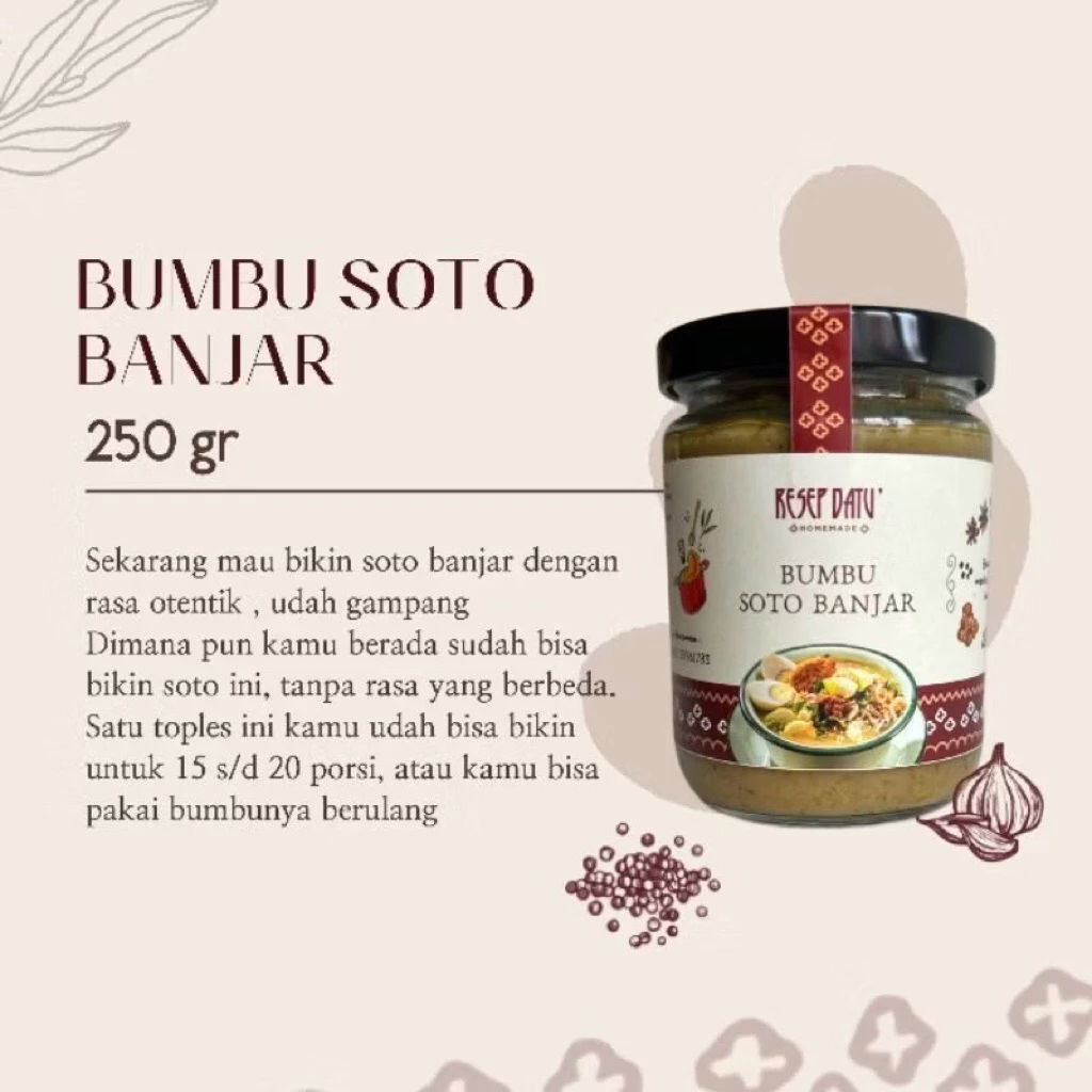 Bumbu instant Soto Banjar by Resep Datu masakan khas Banjarmasin Kaimantan Selatan oleh oleh praktis packing exclusive toples kaca 250 gram rempah nusantara