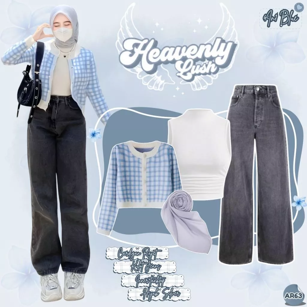 Setelan Hijab Cardigan Rajut Kulot Jeans Inner Tanktop Hijab Aesthetic AR63