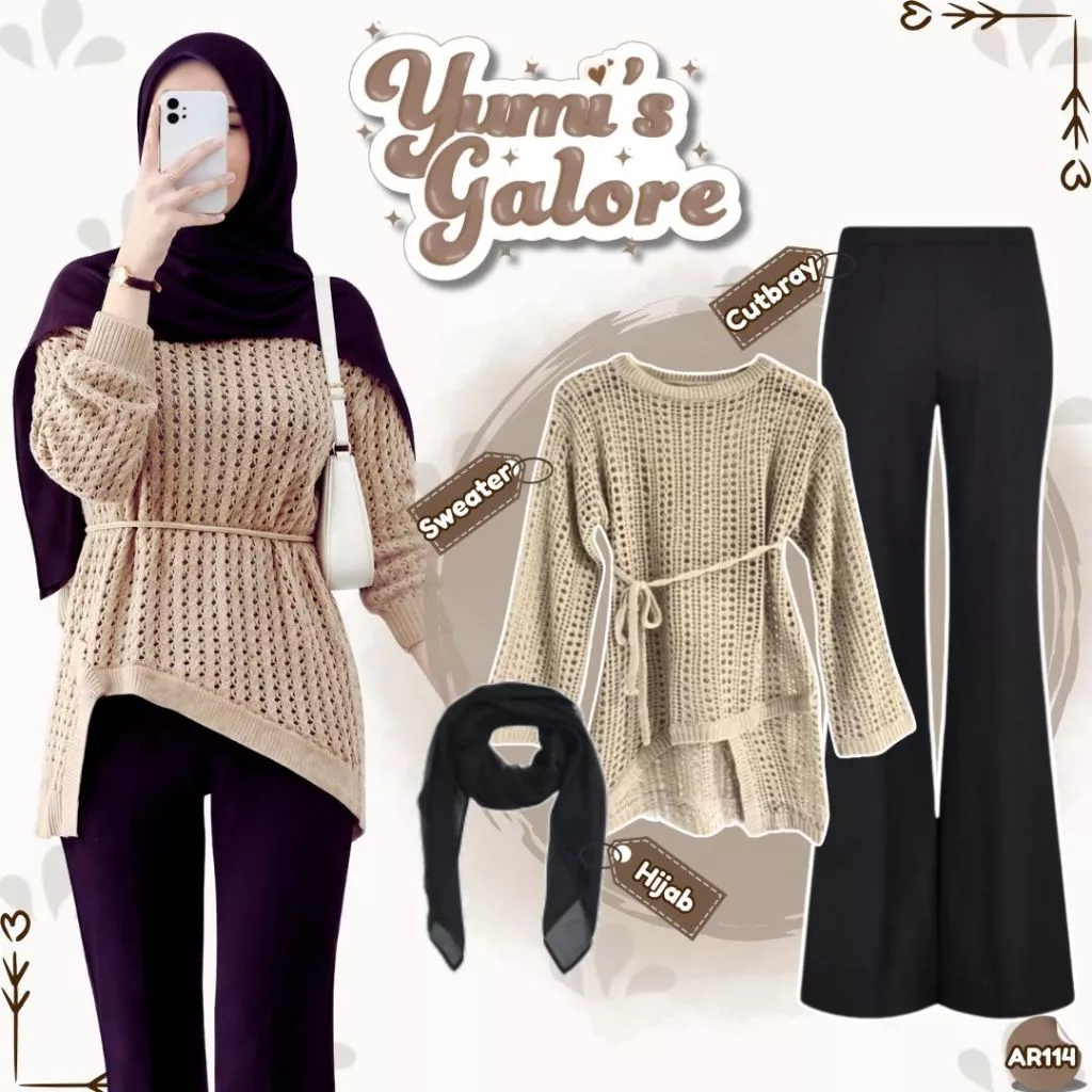 Setelan Wanita Hijab Yuruma Sweater Celana Cutbray AR114