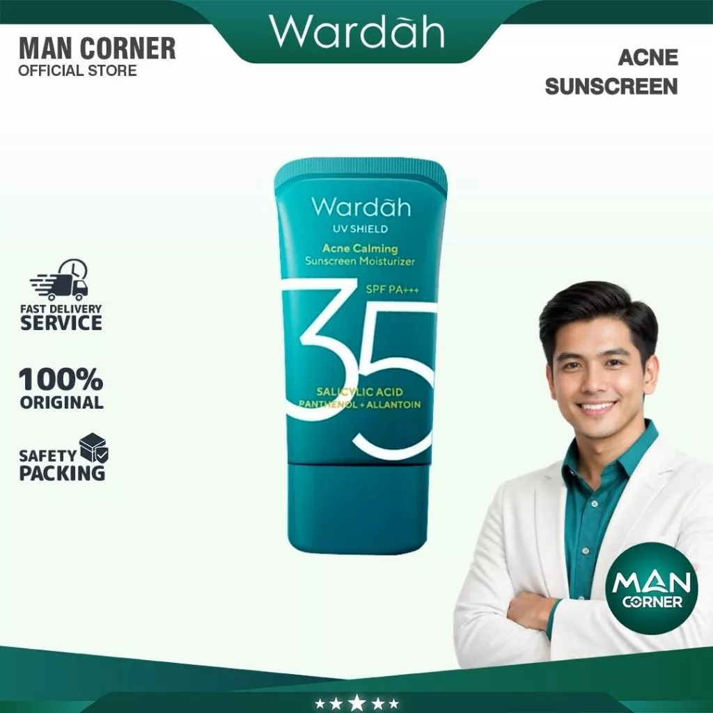 Wardah UV Shield Acne Calming Sunscreen Moisturizer SPF 35 PA+++ 35ml | Man Corner