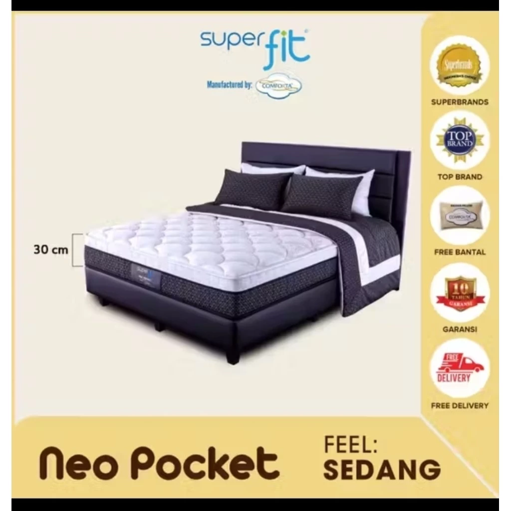 [COMFORTA_BANJARMASIN] SET SPRING BED SUPER PIT NEO POCKET BY COMFORTA(TEBAL 30)