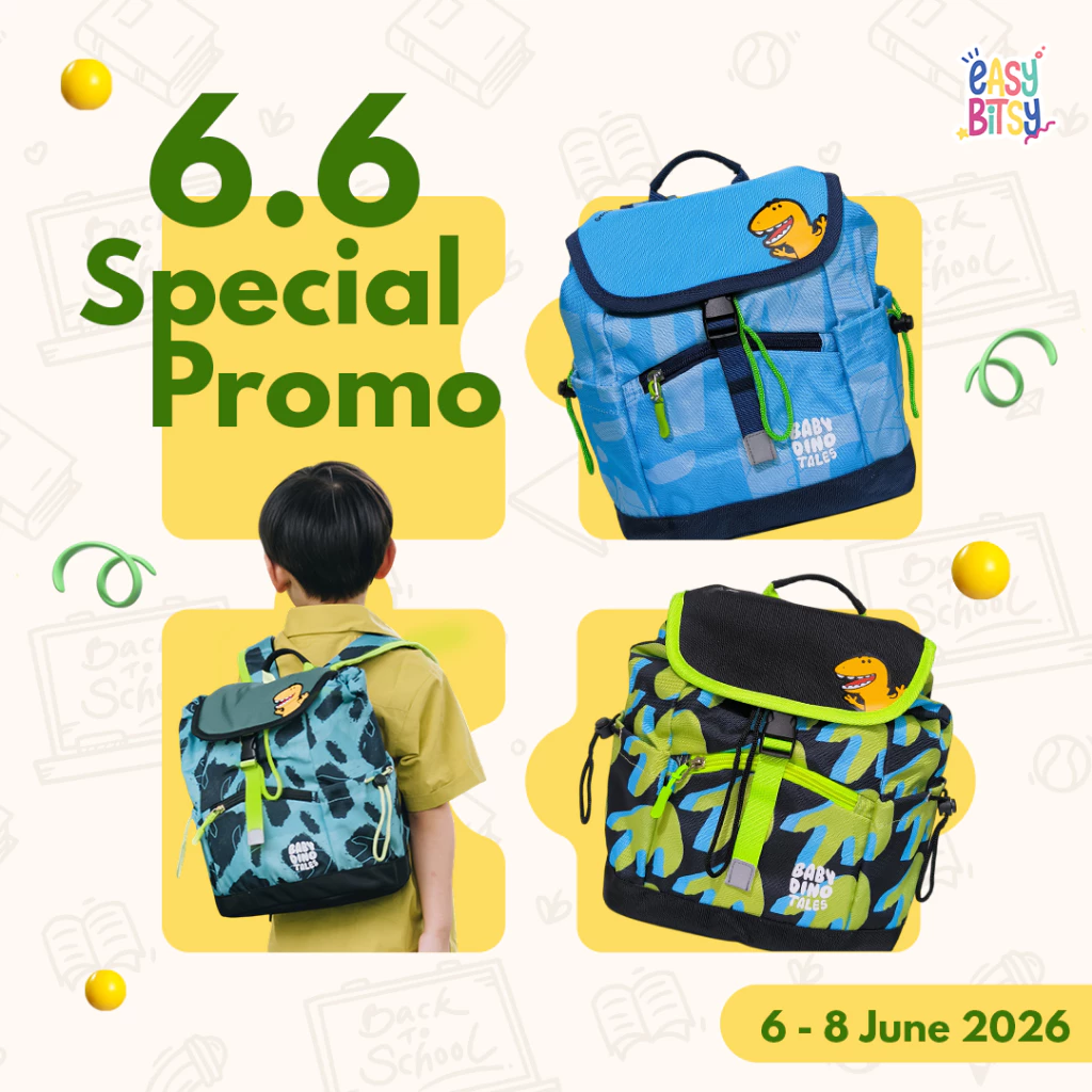 Easy Bitsy - Tas Ransel Serut Anak Laki-Laki Backpack Sekolah PAUD-TK - Dino Tales