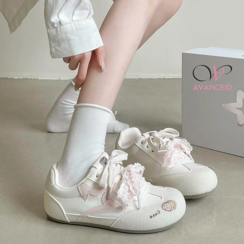 AVANCEID ELLISH Sepatu Sneakers Wanita Casual Sepatu Outdoor Fashion Pink Coquette Ribbon
