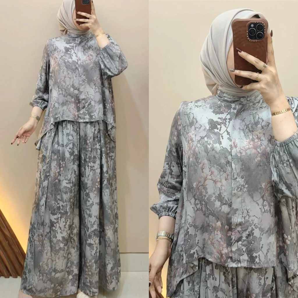 Candy Outfitku - One Set Ravena Blouse Kulot Lebar Rayon Busui Nyaman Cantik Adem Menyerap Keringat Jumbo untuk Wanita