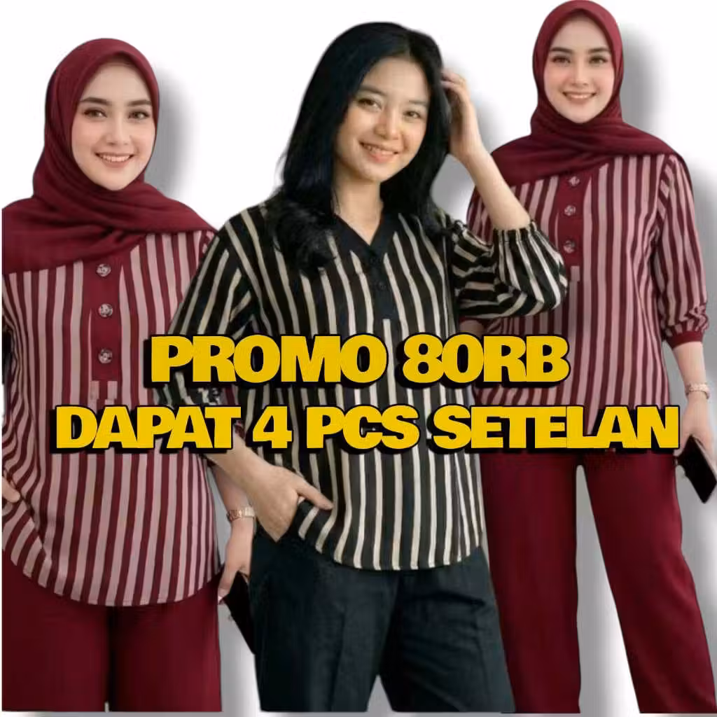 Cuci gudang 80rb Dapat 4 pcs setelan salur wanita kekinian bahan katun premium nyaman dipakai