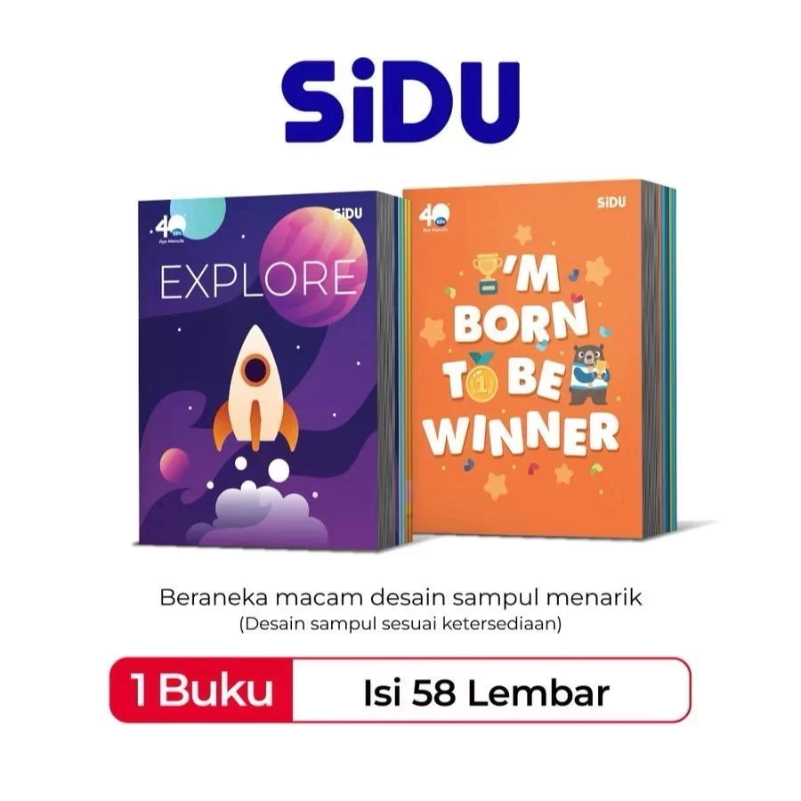 SIDU Buku Tulis Isi 58 Lembar Putih Tebal 210x160mm 60 GSM Pelajar SD Motif Random