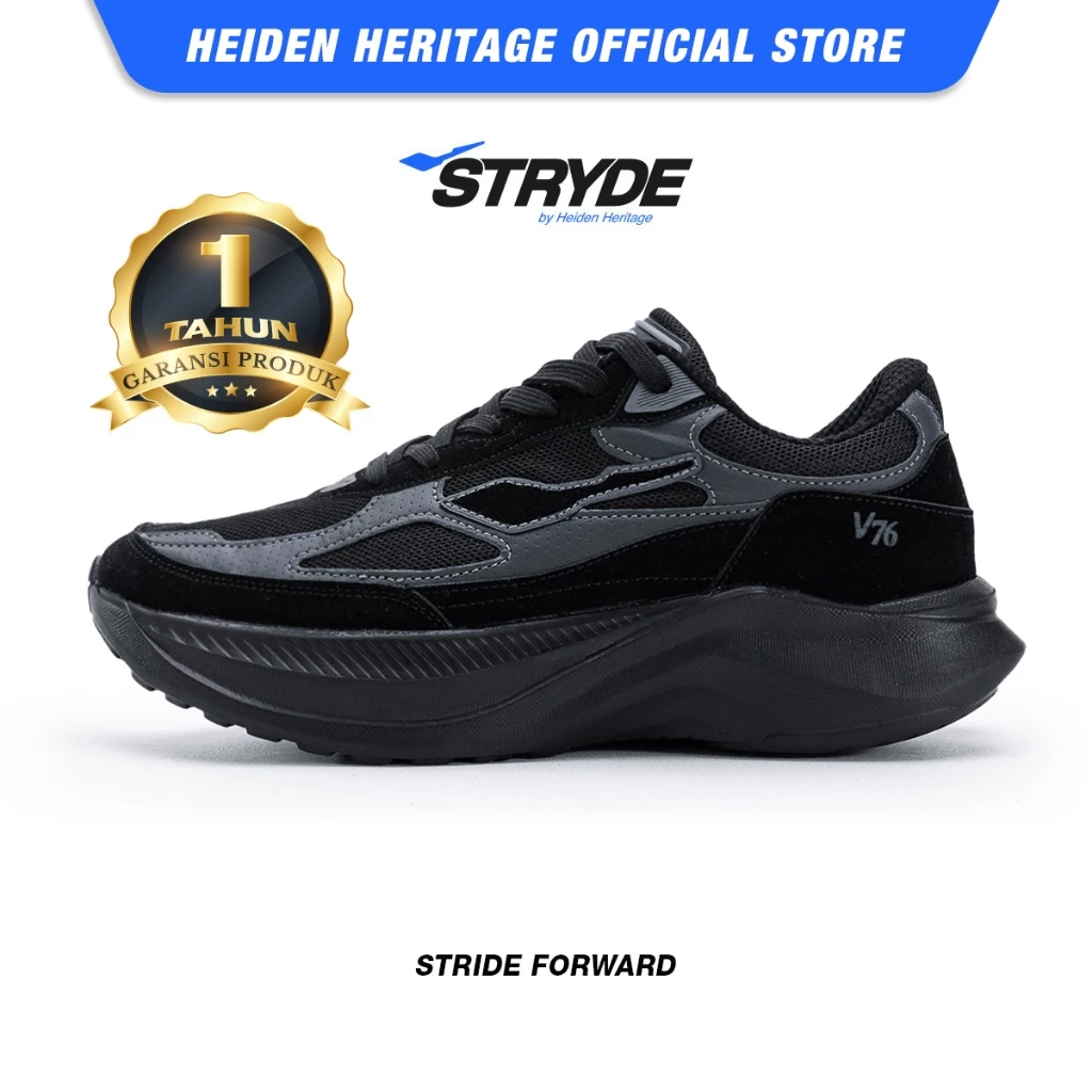HEIDEN HERITAGE [HRTG] - STRYDE V76 - ALMOST BLACK - Sepatu Sport Running Sekolah Sneakers Casual Style Lari Pria Dewasa - STRYDE