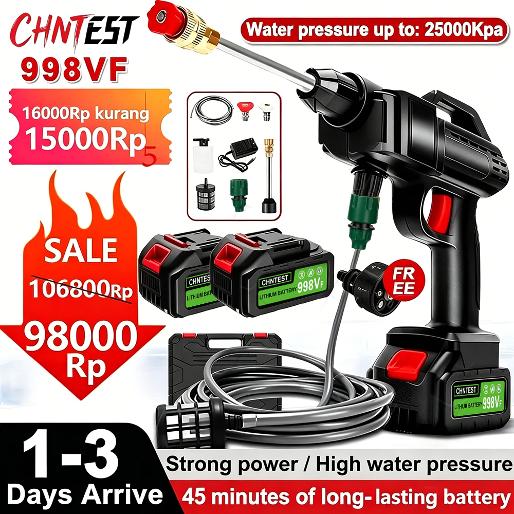 998VF Jet Cleaner semprotan cuci motor Portabel Bertegangan Tinggi Baterai Lithium Cuci Mobil Senjata Mesin Alat Cuci Motor Luar Ruangan