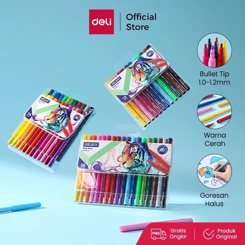 Deli I-Select Spidol Warna / Felt Pen 12/18/24 Warna Cerah UC150