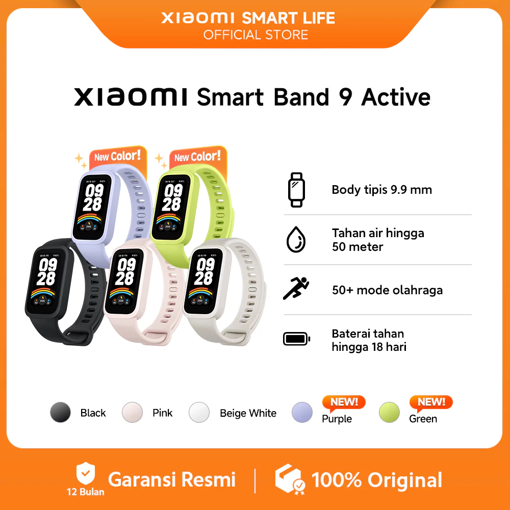 Xiaomi Smart Band 9 Active | Refresh rate 60 Hz | Tahan Air Hingga 50 Meter | 50+ Mode Olahraga | Baterai Hingga 18 Hari [Official Store]