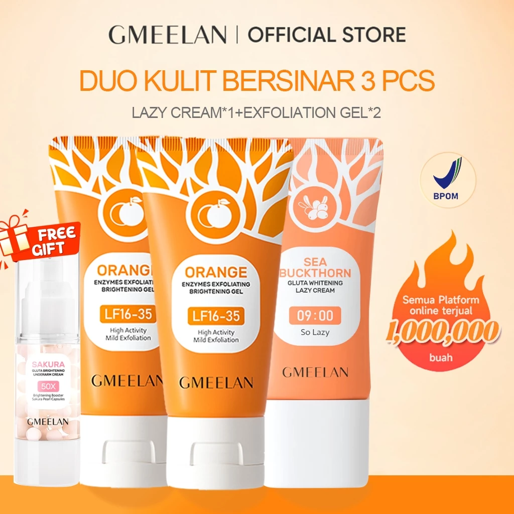 4PCS gmeelan Exfoliating Brightening Gel 50gFace Pelling Acid Eksfoliasi Facial Scrub Blackhead Pemutih Wajah+ Niacinamide Gluta Whitening Lazy Cream 30gdayCream Set