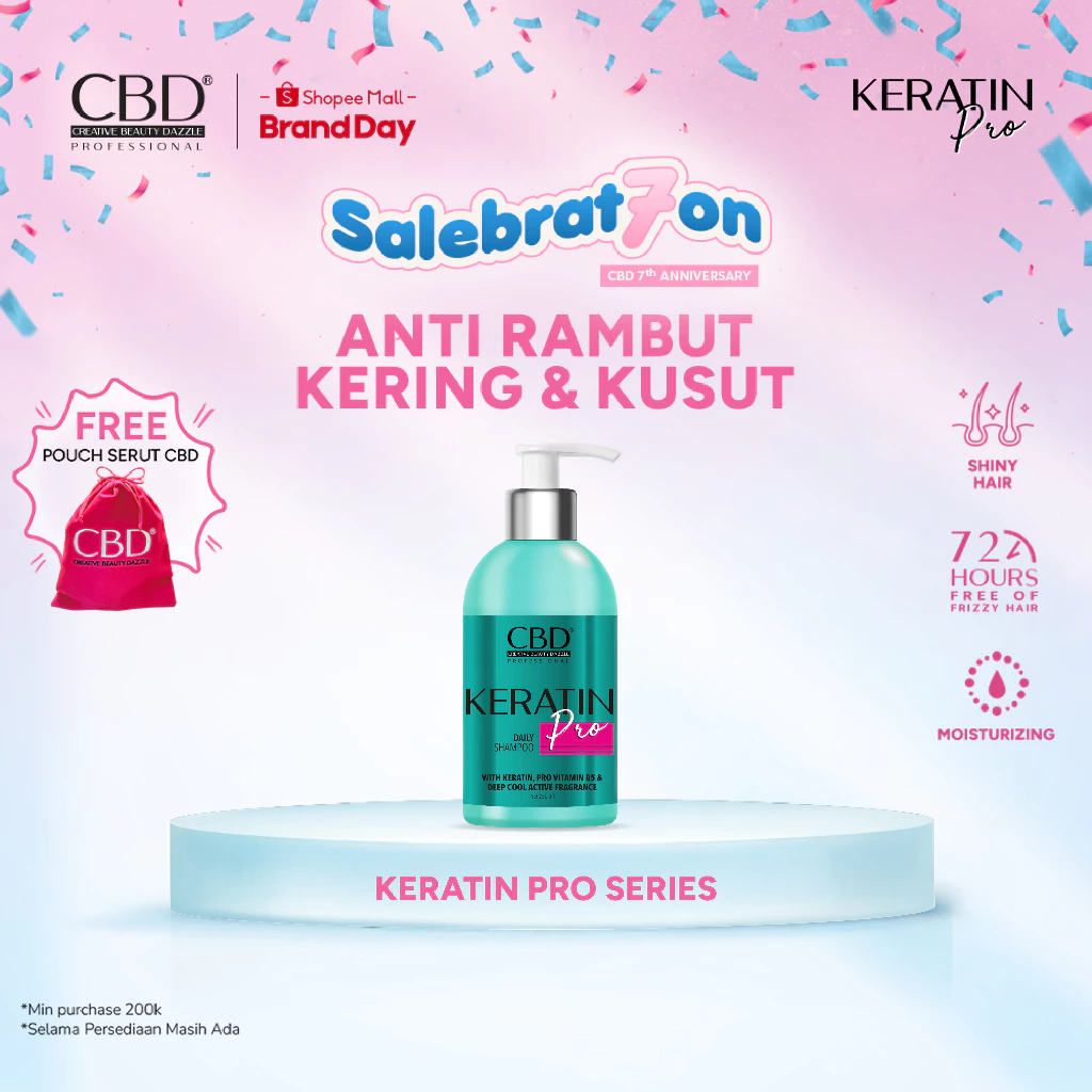 CBD Professional Keratin Pro Daily Shampoo 250ml | Perawatan untuk rambut anti kering dan kusut | Rambut rusak | Rambut bercabang | Rambut patah