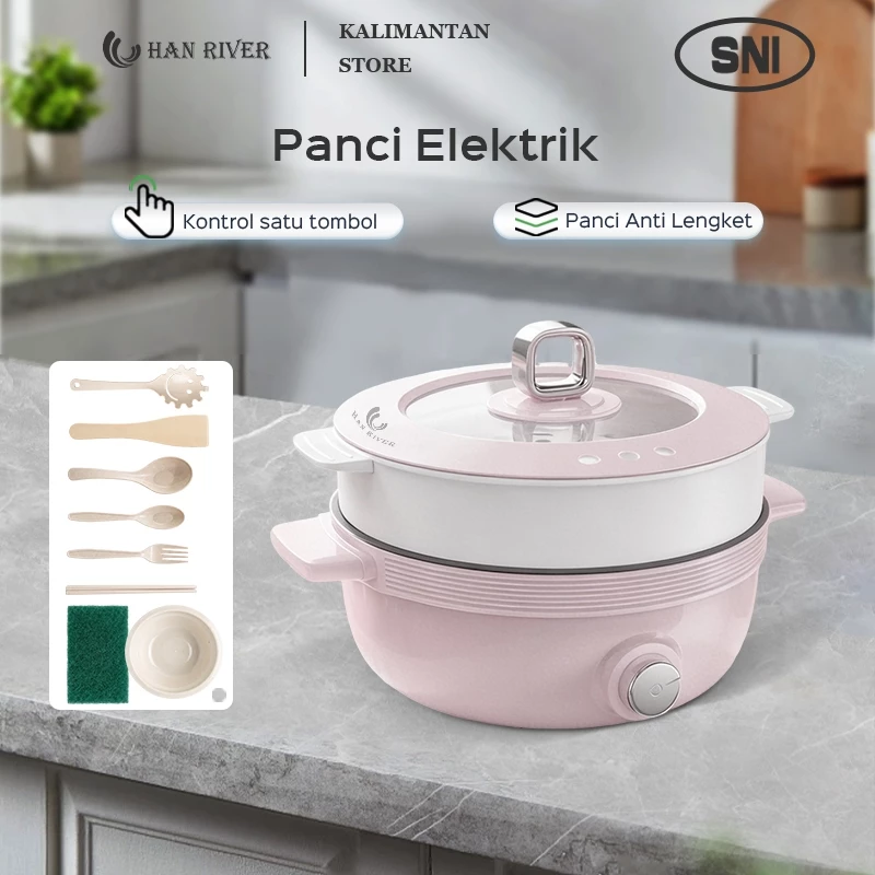 [Pengiriman dari Banjarmasin]HAN RIVER Panci Listrik Multifungsi 4.5L Kukus&Rebus Anti Lengket/1Tombol