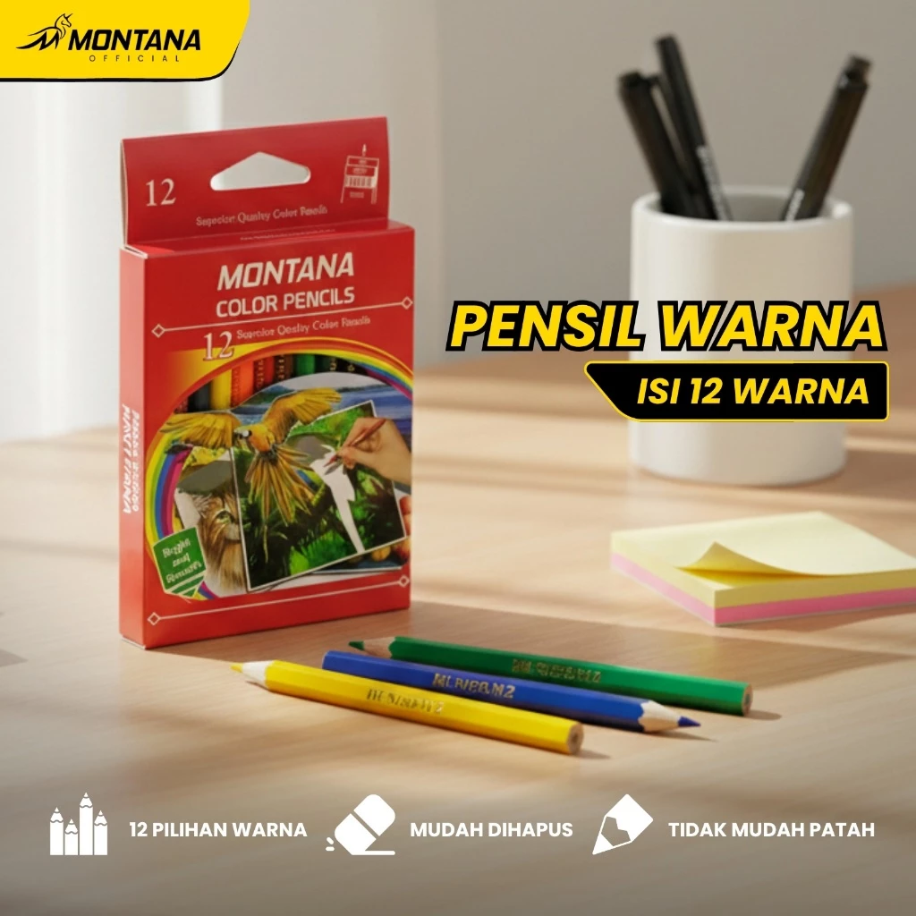 MONTANA Pensil Warna 1 Gross Superior Quality 12 Colored Pencils Long Lasting Bright Color TH-350