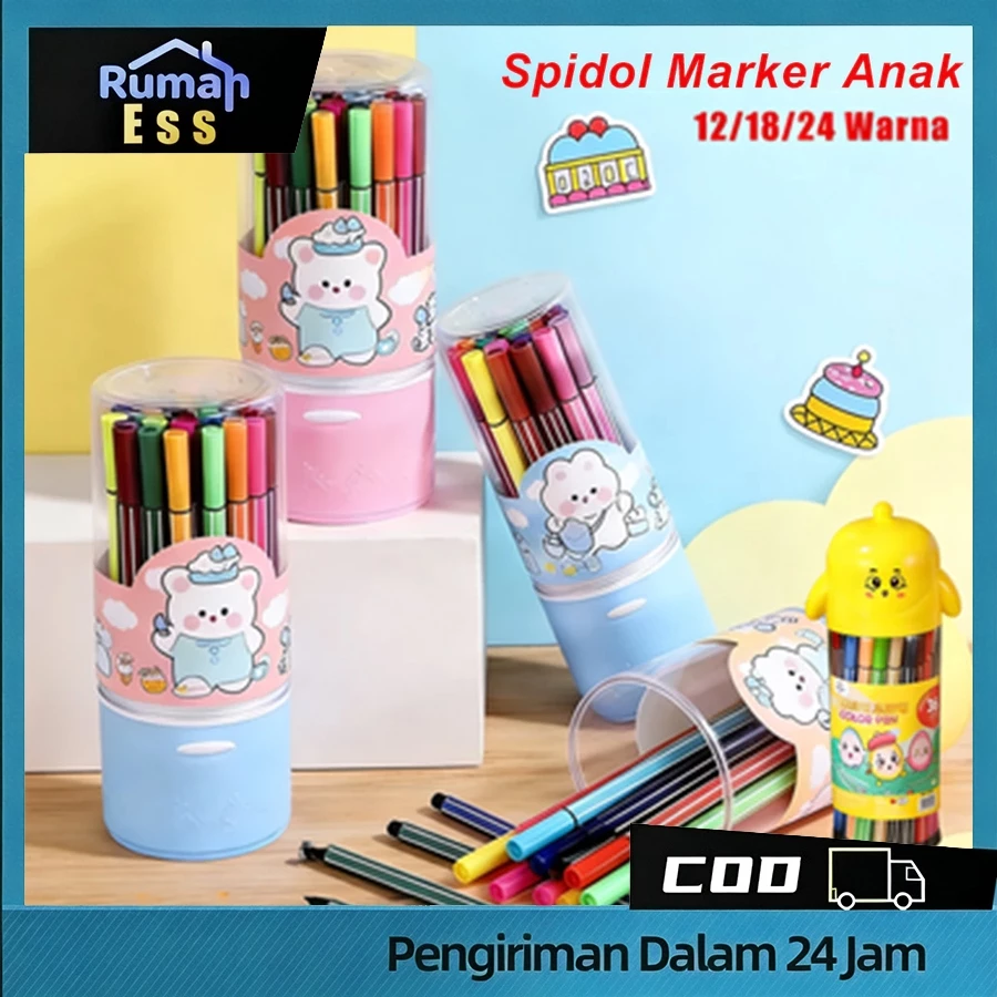 [READY] Spidol Air Anak 36 Warna - Bisa Dicuci - Tidak Beracun & Tidak Menyengat - Warnanya Super Cerah!