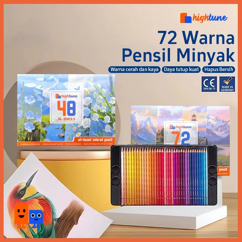 HIGHTUNE Pensil Warna 24/48/72 Set Lengkap, Non Toxic dan Lembut untuk Anak