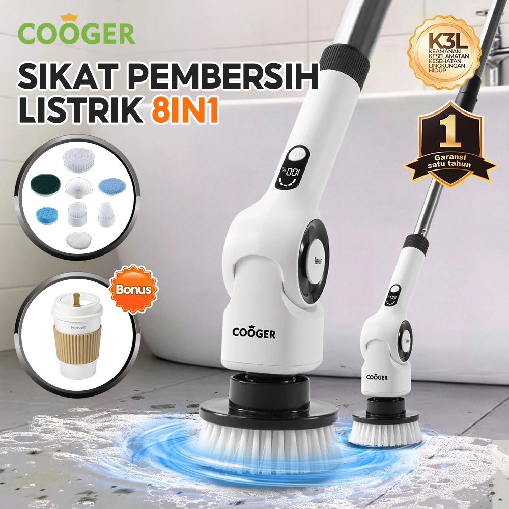 COOGER Sikat Kamar Mandi Elektrik 8IN1 Deluxe Dapat Disesuaikan Sikat Listrik Otomatis Portable Electric Cleaning Brush 8IN1 Anti Karat Anti Air