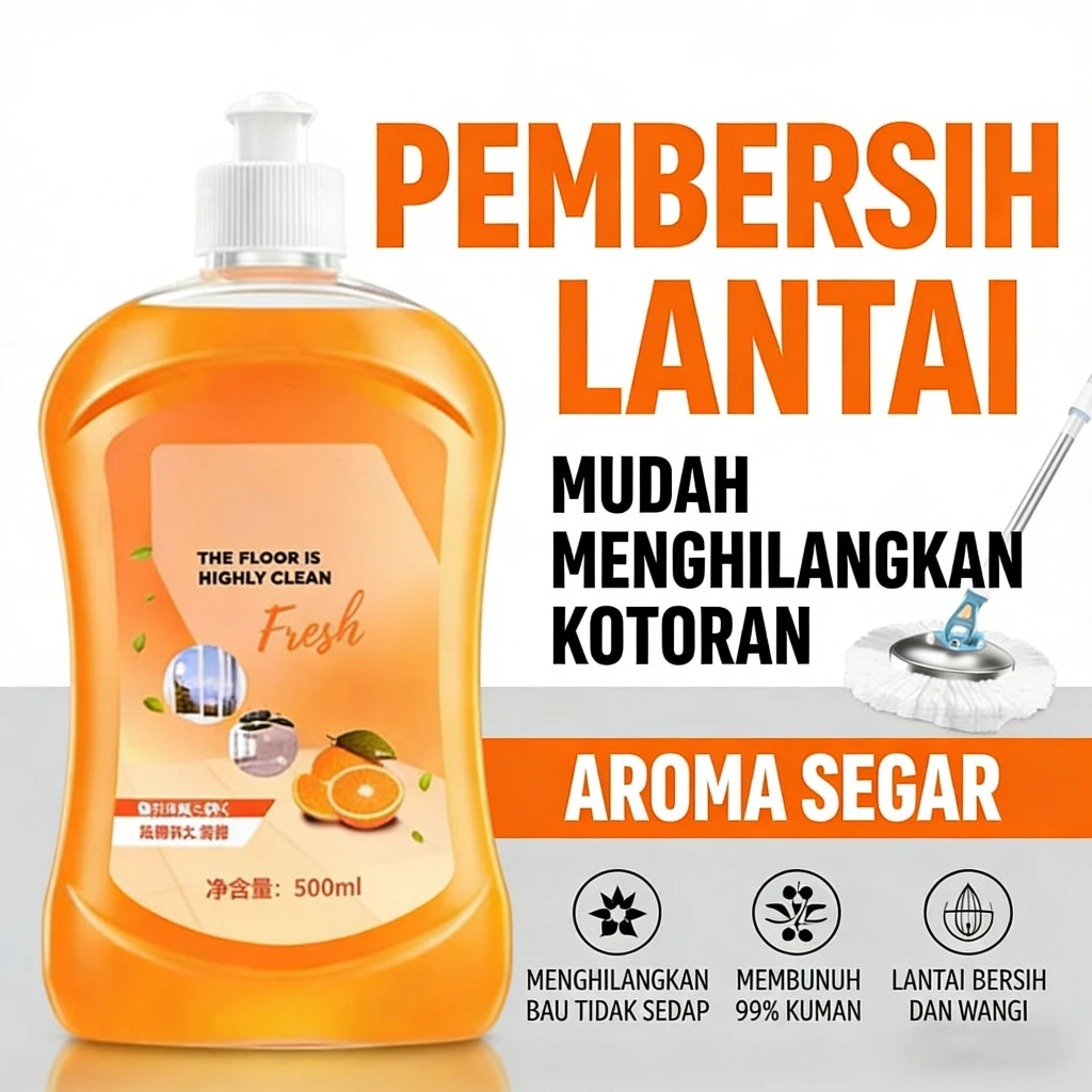 Pembersih Lantai Kuat Sabun Pel Cair Pembersih Lantai 500ml Aroma Jeruk Lemon Anti Lengket
