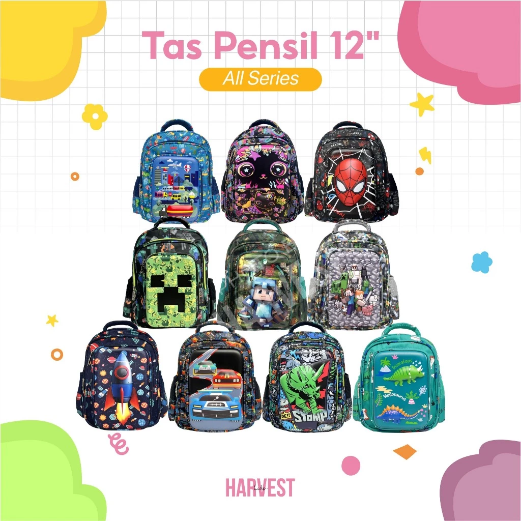 Tas Sekolah Minecraft Anak Laki Laki Paud TK A Anti Air / Tas pensil set / Tas sekolah minecraft / TAS PENSIL 12 INCH