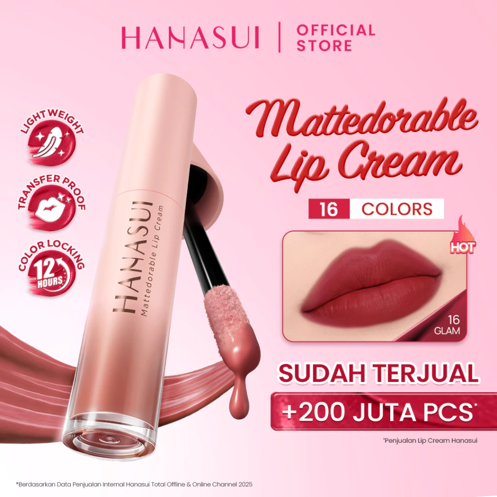 Hanasui Mattedorable Lip Cream - Velvet Matte Finish Melembabkan Ringan Tahan Lama Pigmented Olive Oil Vitamin E