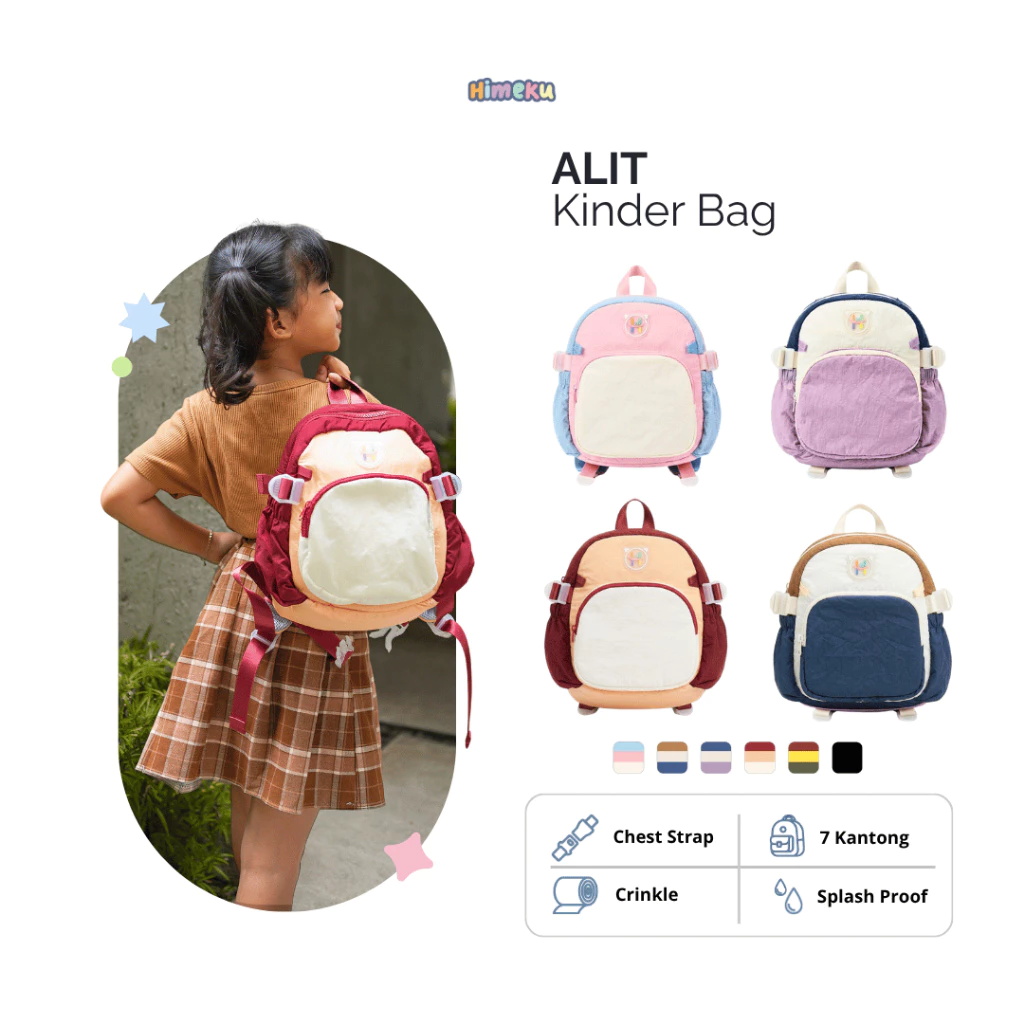 Himeku ALIT Mini Backpack - Kinder Series - Tas Anak PAUD & Anak TK - Tas Crinkle Kecil - Ransel Pria Wanita