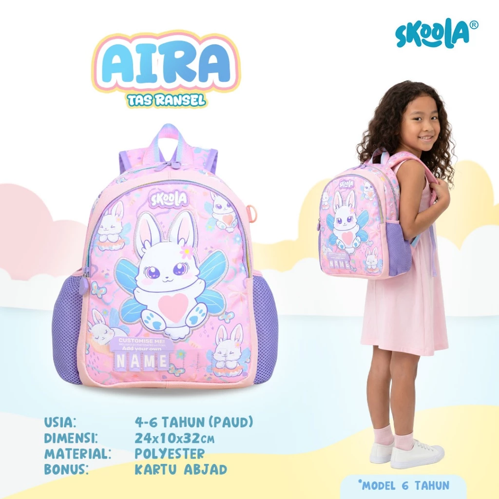Skoola Tas Sekolah Anak PAUD TK Perempuan Karakter Rabbit Cat - Aira Teeny