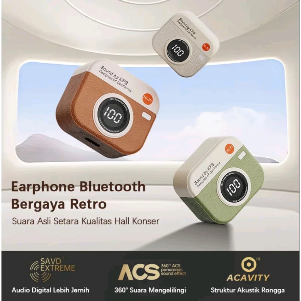 TWS Q86 Retro Camera Earbuds – Desain Aesthetic, Suara Jernih HiFi, Digital Display