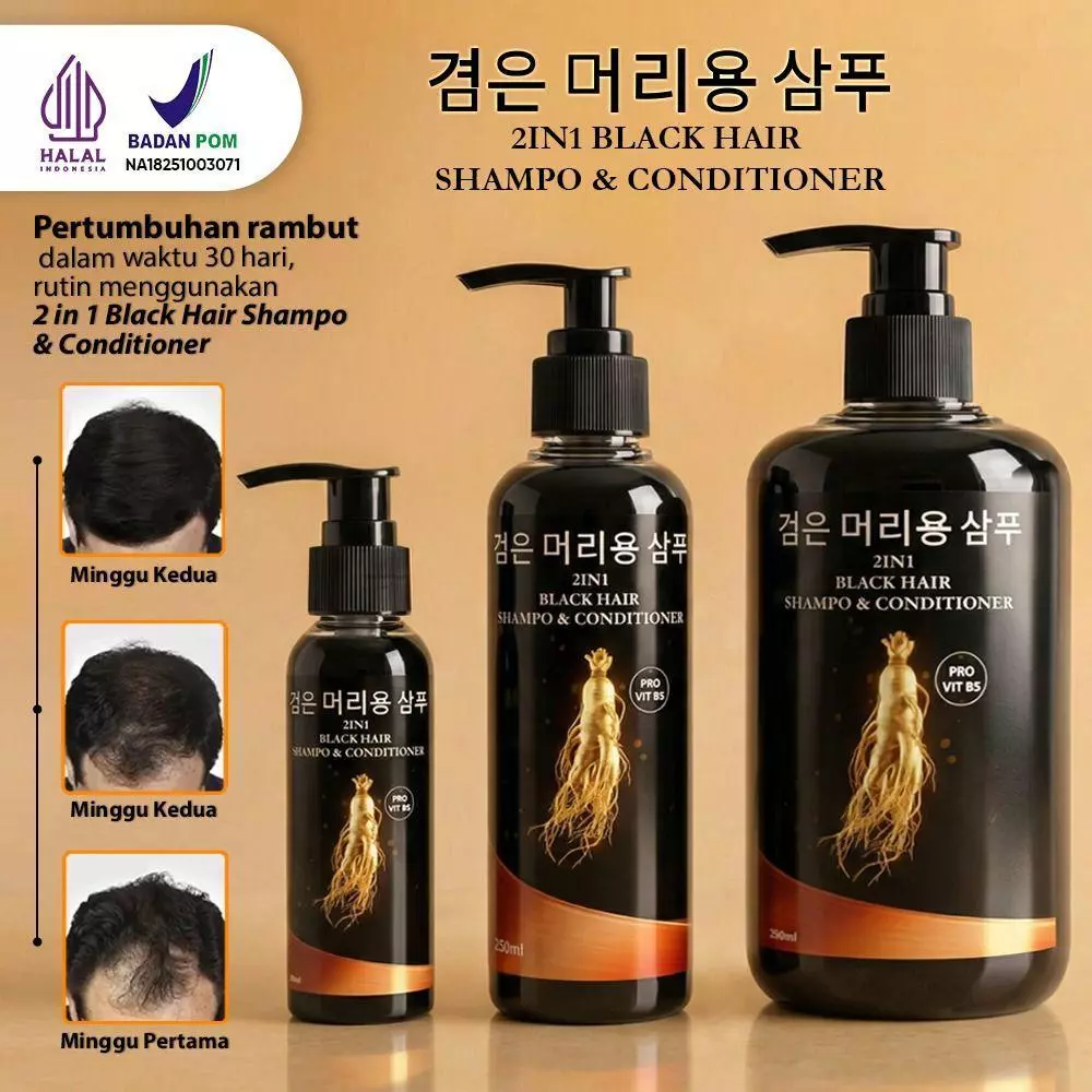 BPOM BLACK HAIR SHAMPO KOREA GINSENG 2 IN 1 WITH CONDITIONER 100ML - PENUMBUH & PENGHITAM RAMBUT ANTI RONTOK