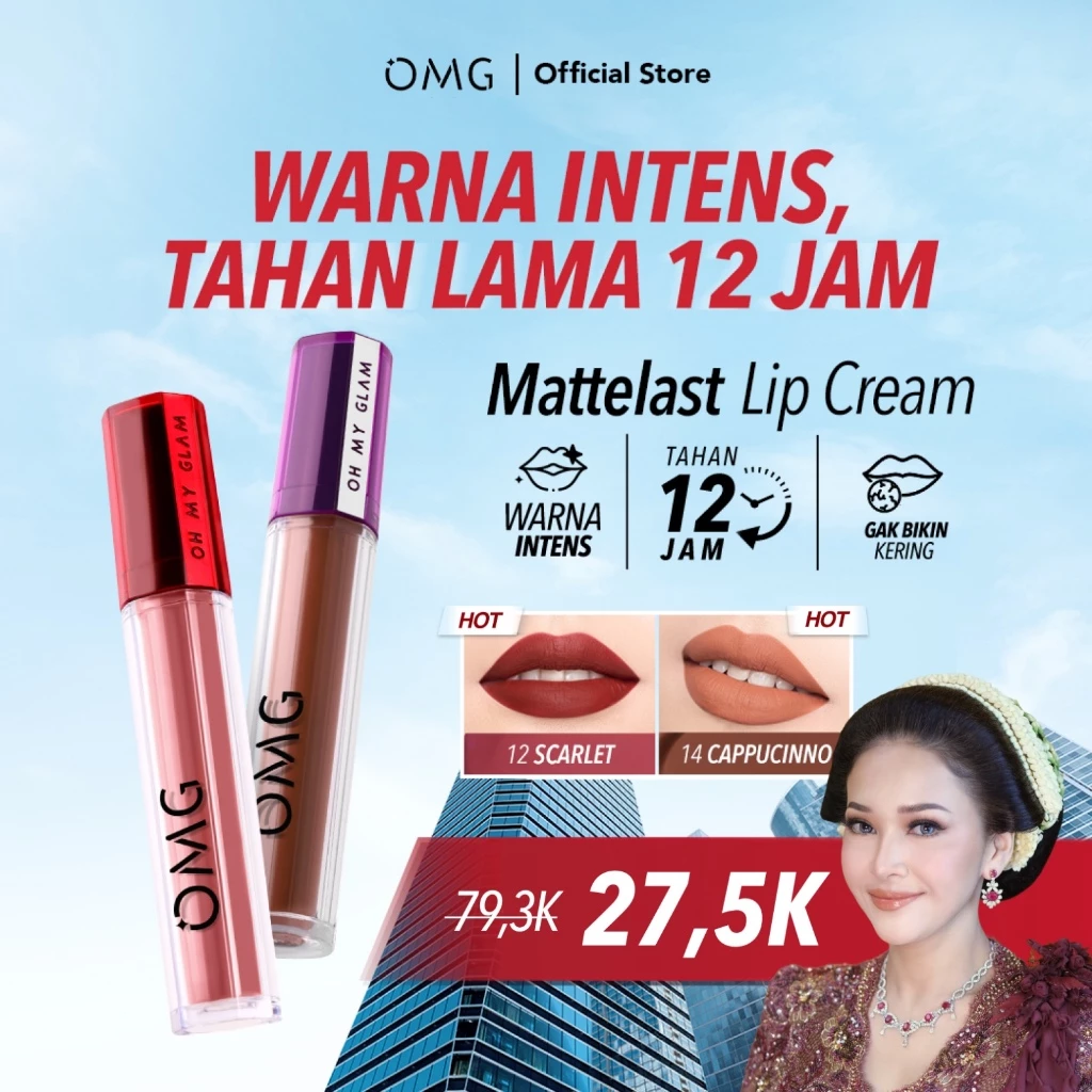 OMG OH MY GLAM Mattelast Lip Cream 2.9 g - Lip Cream Matte Dengan Warna Intense, Tahan Lama & Ringan - BUNDA MAIA'S PICK