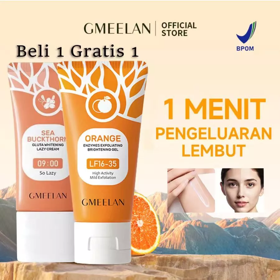 [COD&]GMEELAN Orange Exfoliating Gel Face Eksfoliasi Wajah + Gluta Whitening Lazy Creamm Day Cream Set Pemutih Wajah Skincare Kit