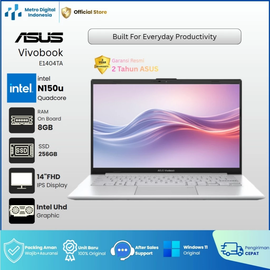 ASUS Vivobook Go E1404TA Intel N150 RAM8GB SSD256GB 14 Fhd IPS Windows 11 OHS 2024
