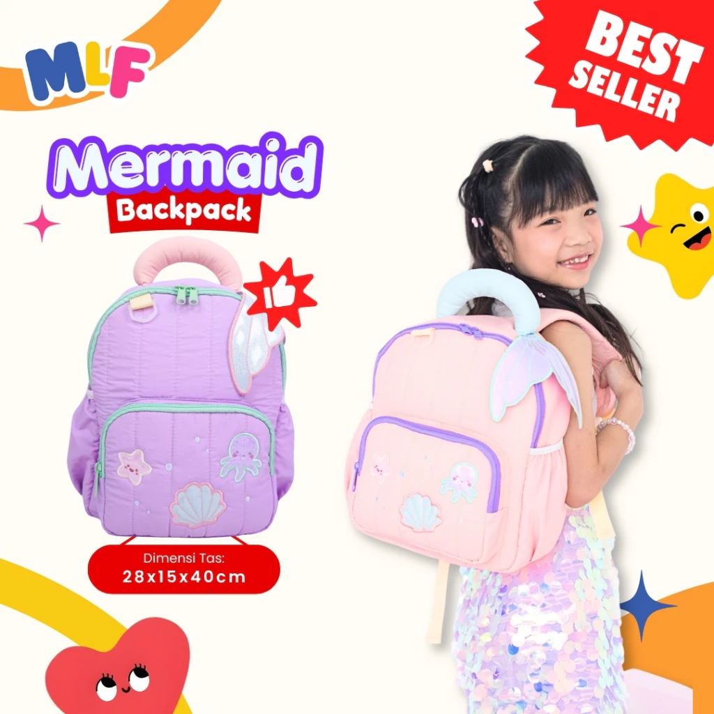 MLF Goods Mermaid Series – Tas Sekolah Anak PAUD TK Motif Mermaid dengan Varian Ransel, Lunch Bag, Pencil Case