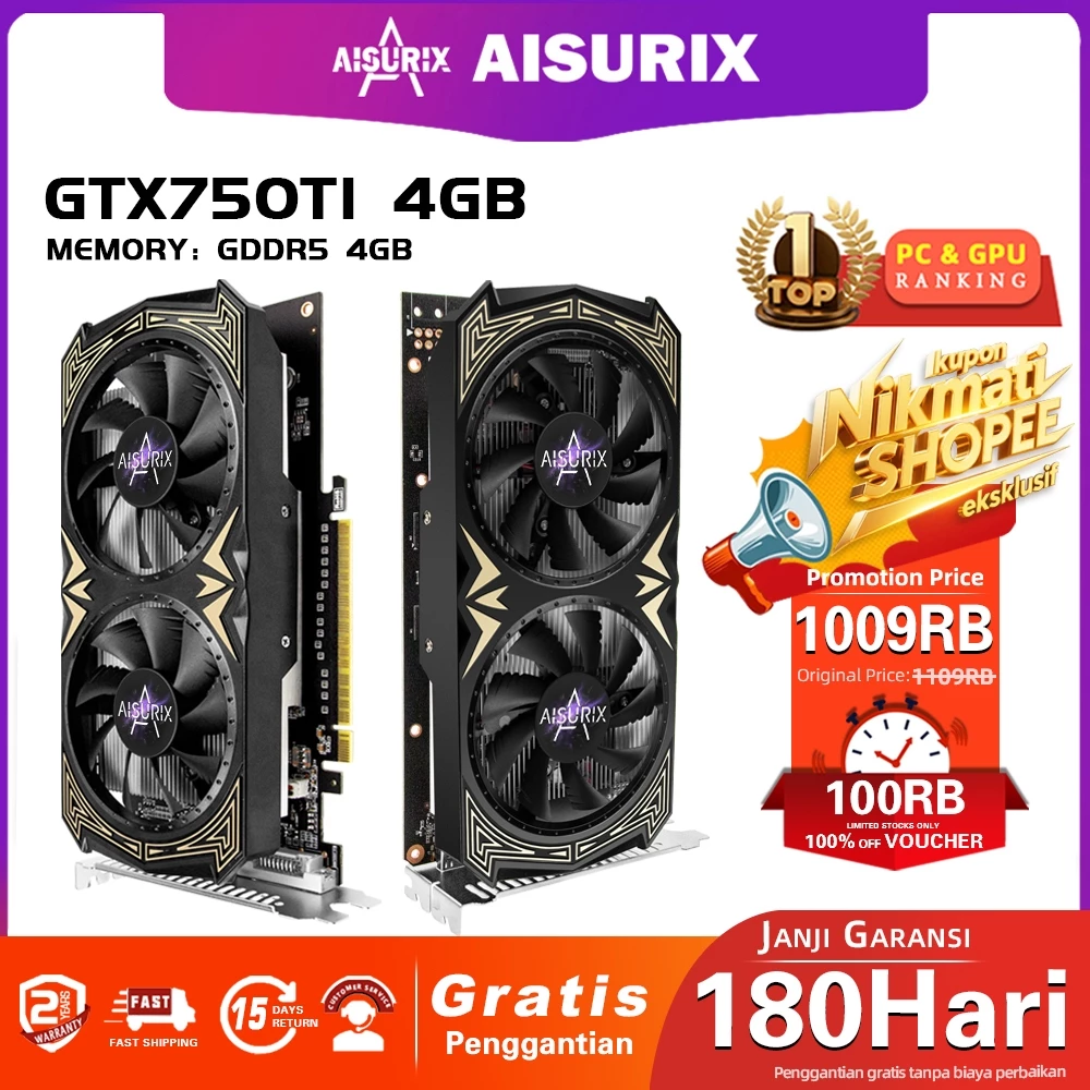 AISURIX VGA card GTX 750TI 4GB GDDR5 128BIT HDMI DVI DP GTX750ti VGA