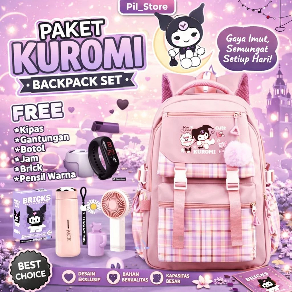 TAS RANSEL ANAK SEKOLAH KARAKTER KUROMI SD SMP SMA MURAH BANYAK BONUS