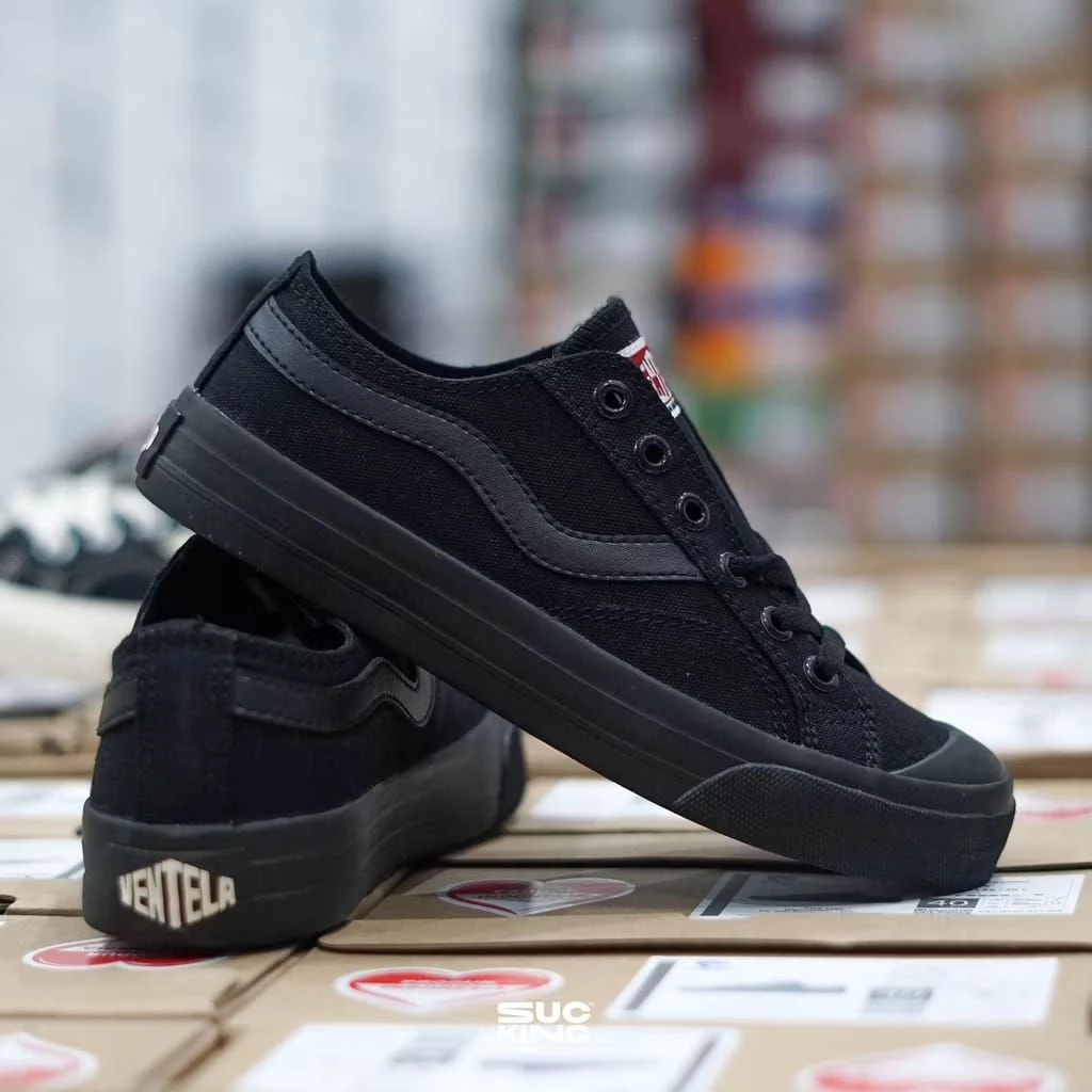 sepatu ventela public low full black sepatu sekolah pria wanita casual canvas shoes