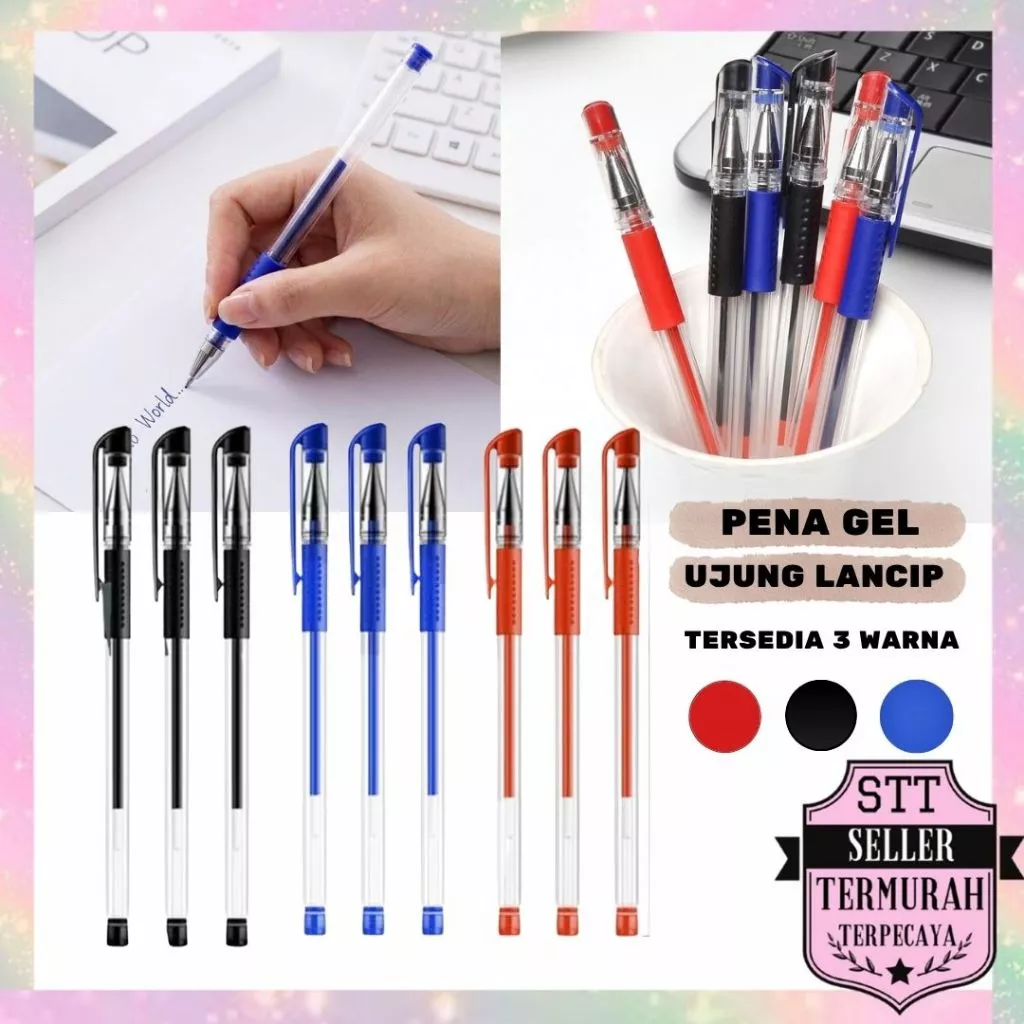 STT Pulpen Gel 0.5mm Premium Tinta Halus Lancar Anti Seret Pena Ujung Lancip Warna Warni Cepat Kering Nyaman Dipakai untuk Sekolah Kuliah & Kantor ATK Murah Berkualitas