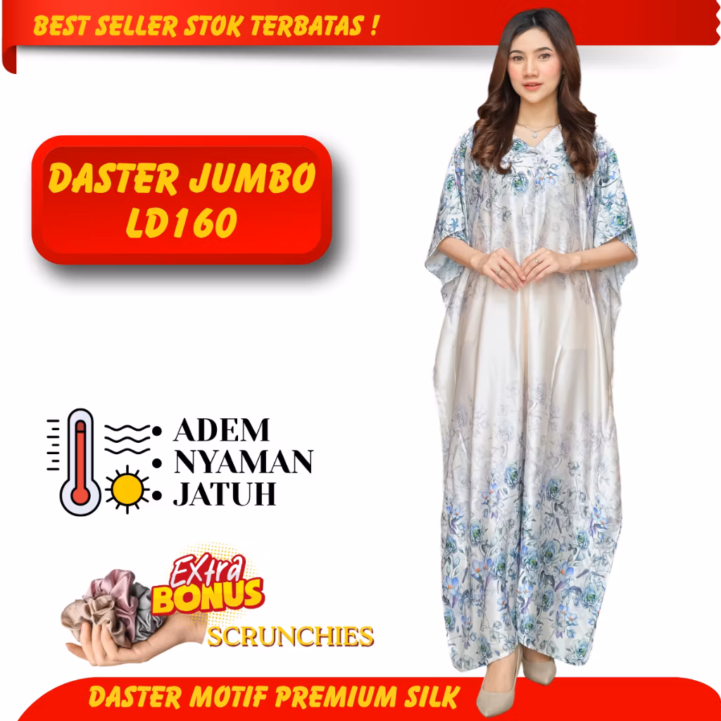 Daster Wanita Premium Satin Sutra Jumbo LD 140 - Motif 3