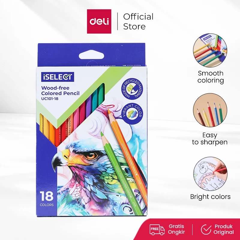 Deli I-Select Pensil Warna Serbaguna Wood-free 6/12/18/24 Warna UC101