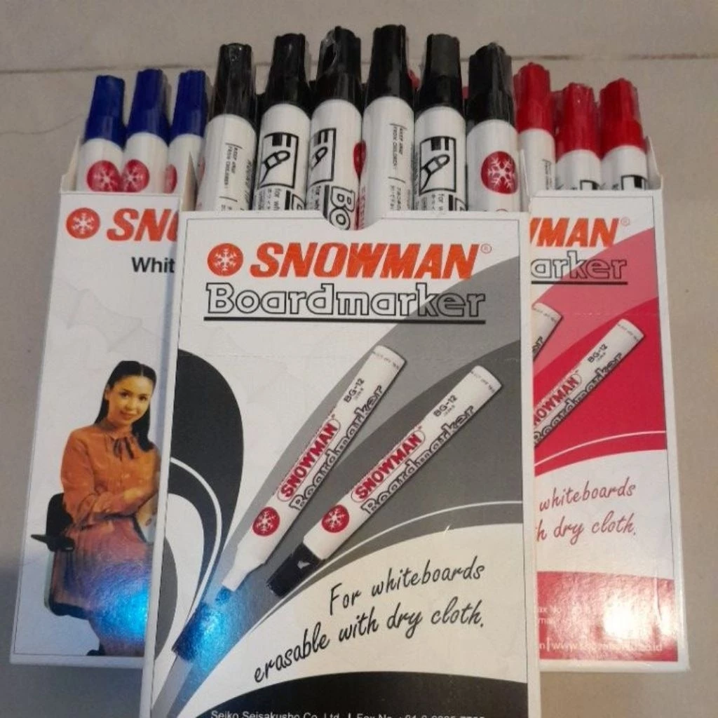 Spidol Snowman Boardmarker/Papan tulis bisa dihapus BG 12 perbox 1lusin (12pcs)