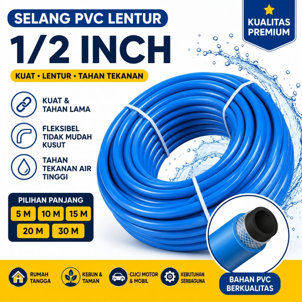 3 Lapis Tebal Selang Air 5M 10M 15M 20M 30M Selang Air 1/2 Inci Selang Taman