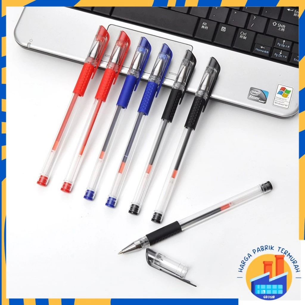 HPT Pena Gel 0.55mm Standard Pulpen Gel Standard Bolpoin Cair Alat Tulis Sekolah Bolpen Warna Hitam Biru Merah Murah