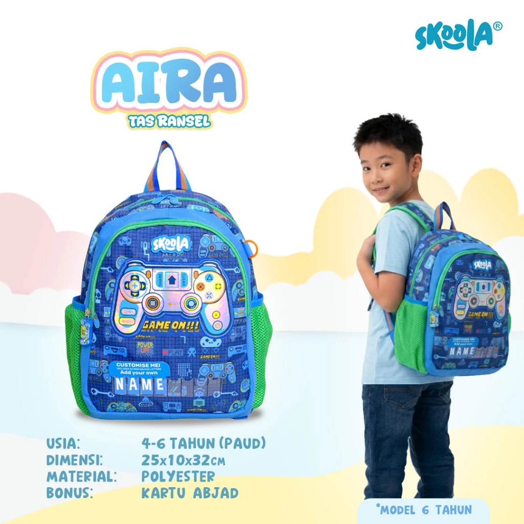 Skoola Tas Sekolah Anak PAUD TK Laki Laki Karakter Dino Excavator Game - Aira