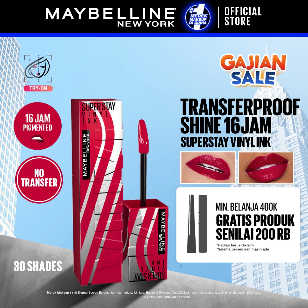 [NEW LIMITED 5 RACING SHADES] MAYBELLINE OFFICIAL Superstay Vinyl Ink 4.2 ml - Shiny Pigmented Liquid Lipstik Lipstick Make Up Lipcream Longlasting Waterproof Tahan Lama 16 Jam Lipstik Lipgloss Lipbalm Liptint