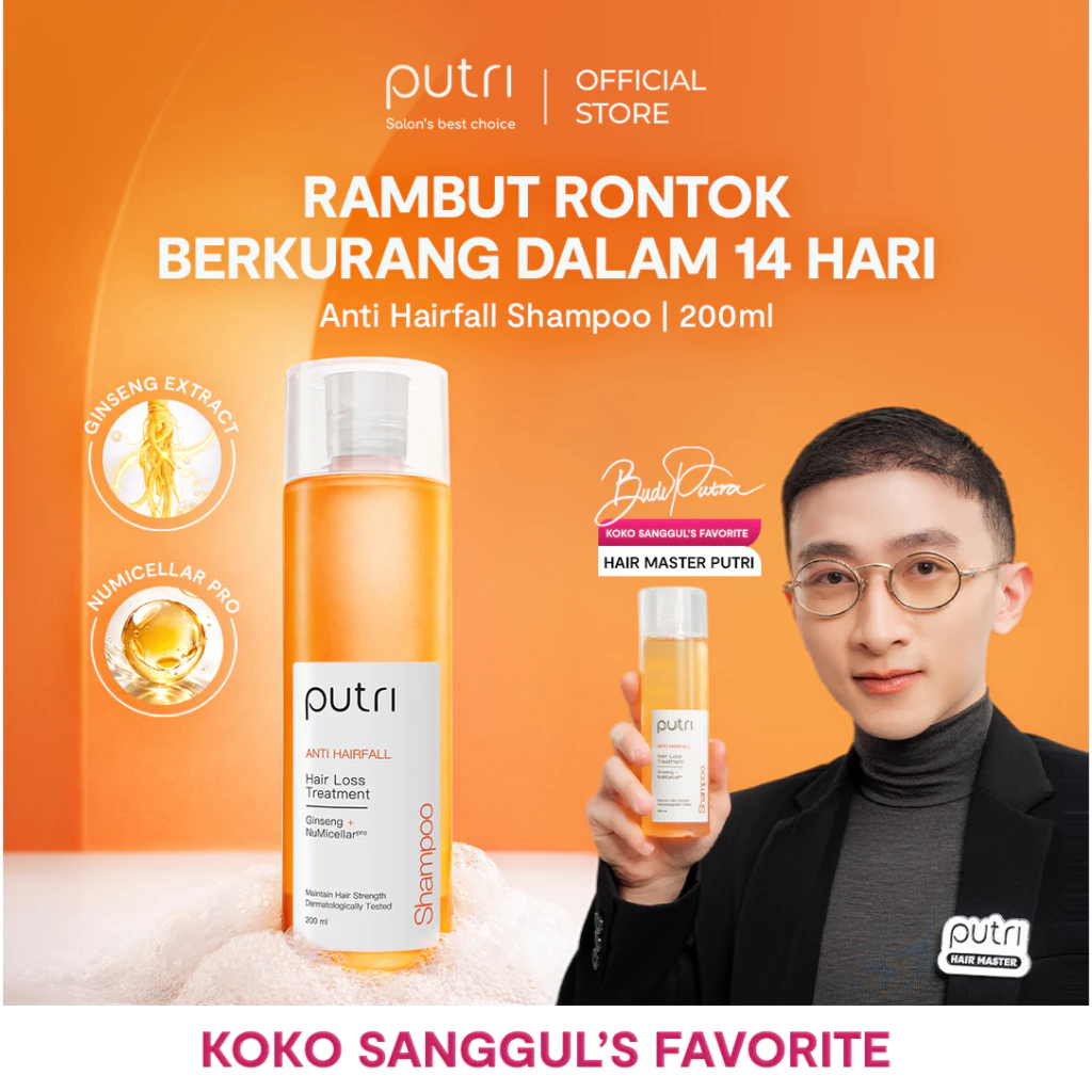 [KOKO SANGGUL'S FAVORITE] Putri Anti Hairfall Shampoo 200mL | Shampoo Anti Hair Loss, Anti Rambut Rontok | Dengan Ekstrak Ginseng | Mempercepat Pertumbuhan Rambut | Rambut Tebal, Panjang, Lebat | Memperbaiki Rambut Patah | Cocok Digunakan Harian | BPOM