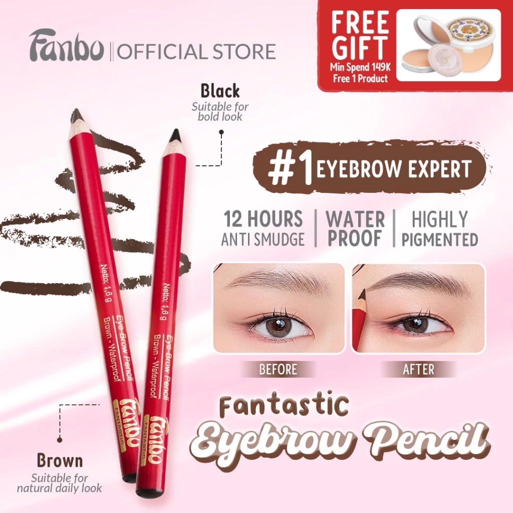 Fanbo Fantastic Eyebrow pencil - Pensil Alis - Waterproof - Tahan Lama - Mengandung Vit E & C sebagai Anti Oksidan  yang merawat kesehatan alis mata - Tidak Luntur - Limitied Edition - warna Natural - semua jenis kulit - mempertegas bentuk alis