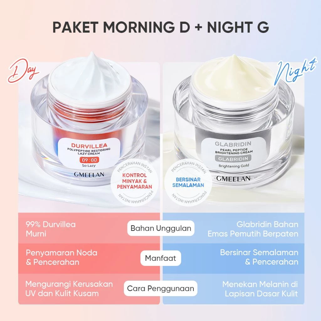 GMEELAN Durvillea Polypeptide Mencerahkan Kulit Day Cream Night Cream 30g 1 set