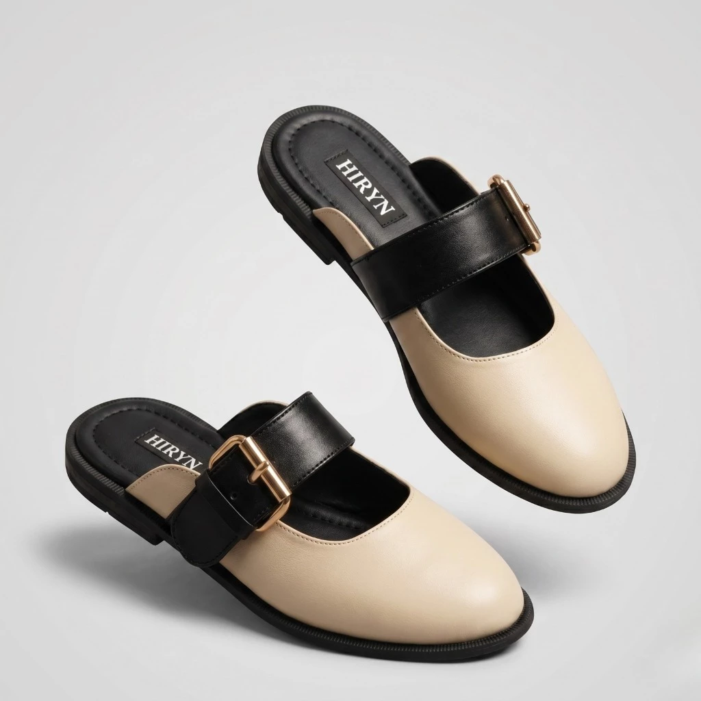 Sepatu Sandal Mules Wanita Heels 2 Cm Vienna Cream
